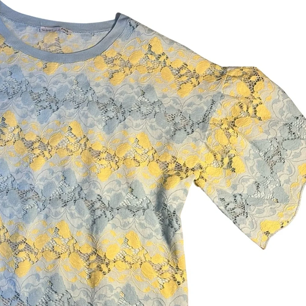 Zara blue and yellow striped lace top - Picture 5 of 9